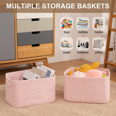 OIASKET pink basket with books keeps shelves tidy and accessible