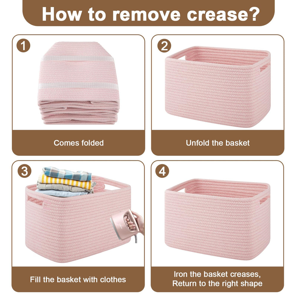 OIASKET pink decorative basket on laundry room shelf