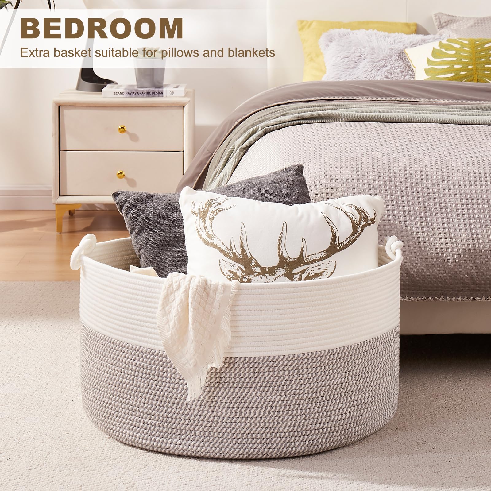 OIASKET toy and bedding basket keeps kids' items within reach.