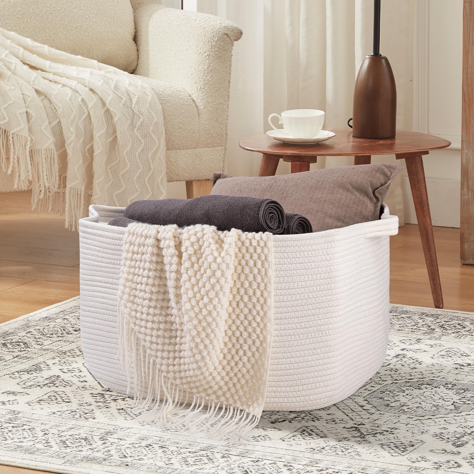 OIASKET nursery cotton rope basket adds soft storage in kids' room.