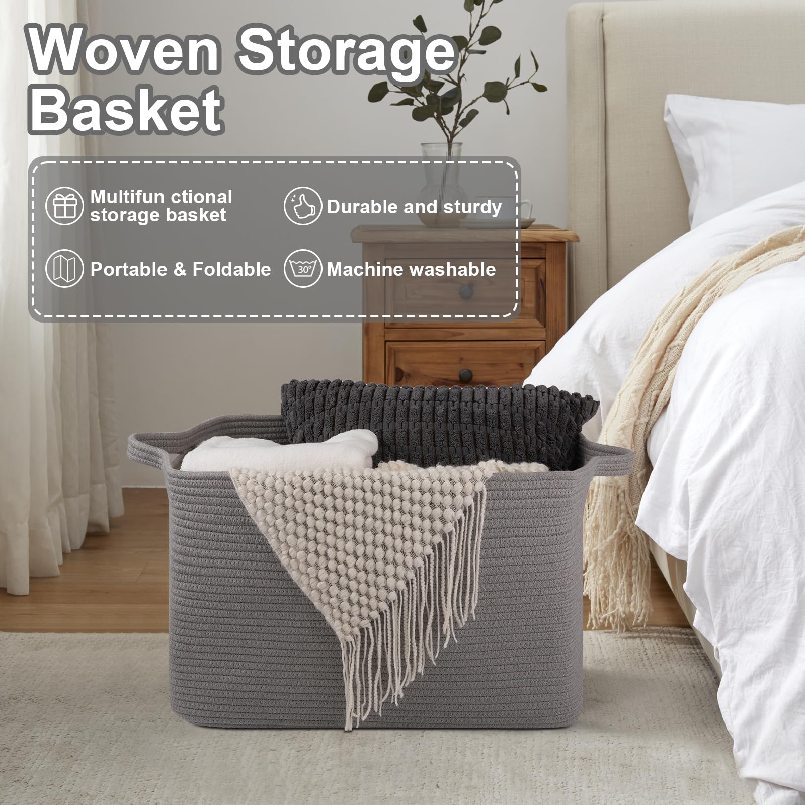 OIASKET woven basket detail reveals edge reinforcement for year-round use and durability.