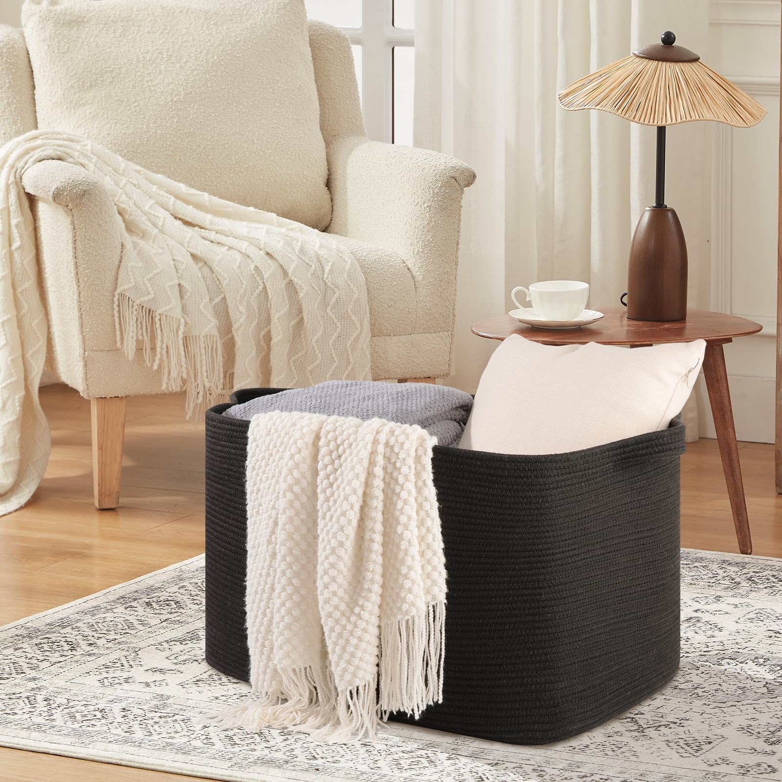 OIASKET woven basket natural cotton shows soft, skin-friendly material and child-safe edges.