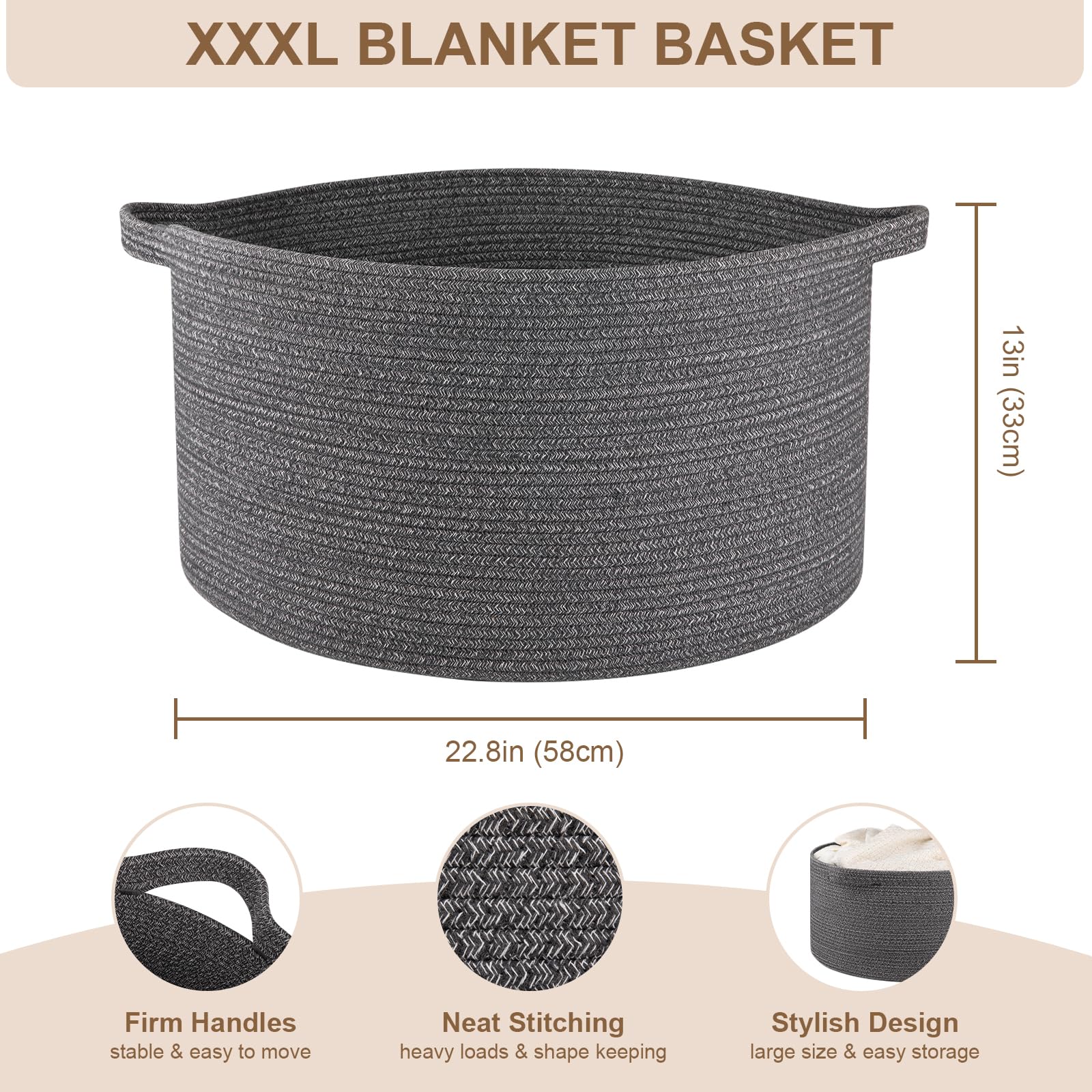OIASKET woven-basket-soft-cotton-rope safe for kids and pets, with soft edges.