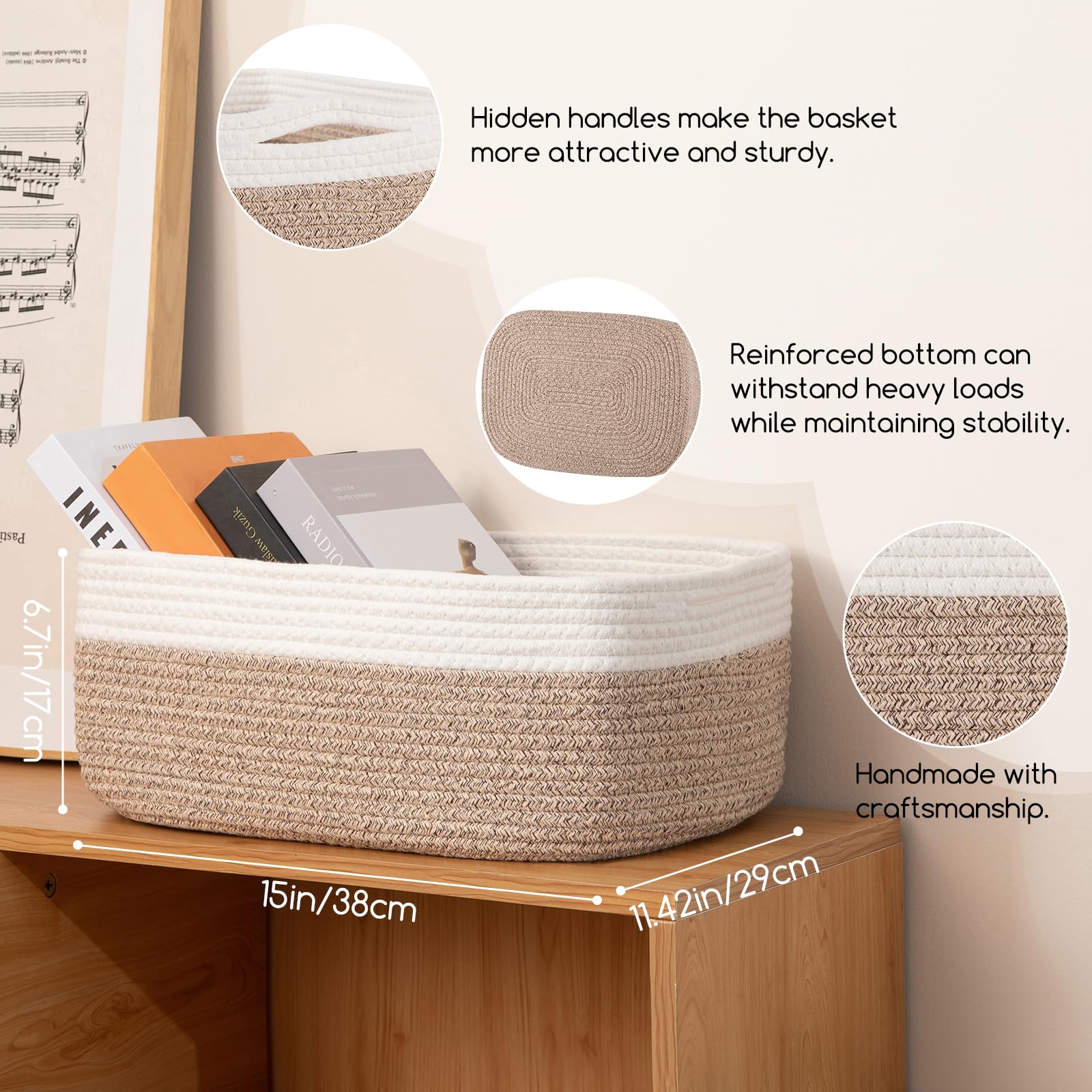 OIASKET woven baskets on shelves show organized storage and easy access.