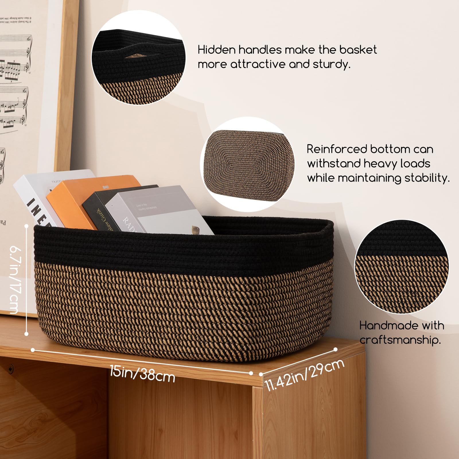 OIASKET woven baskets on shelves for closet and desk organization.
