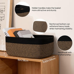 OIASKET woven baskets on shelves for closet and desk organization.