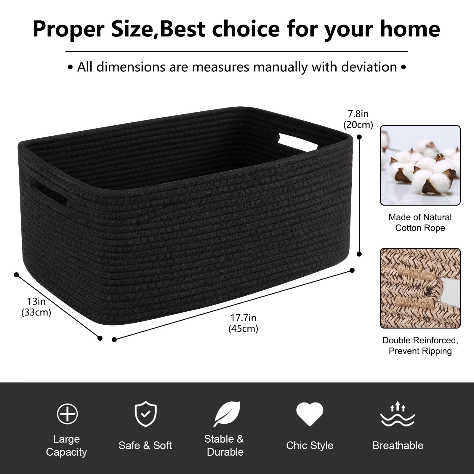Oiasket woven rope basket for shelves promotes neat closet organization.
