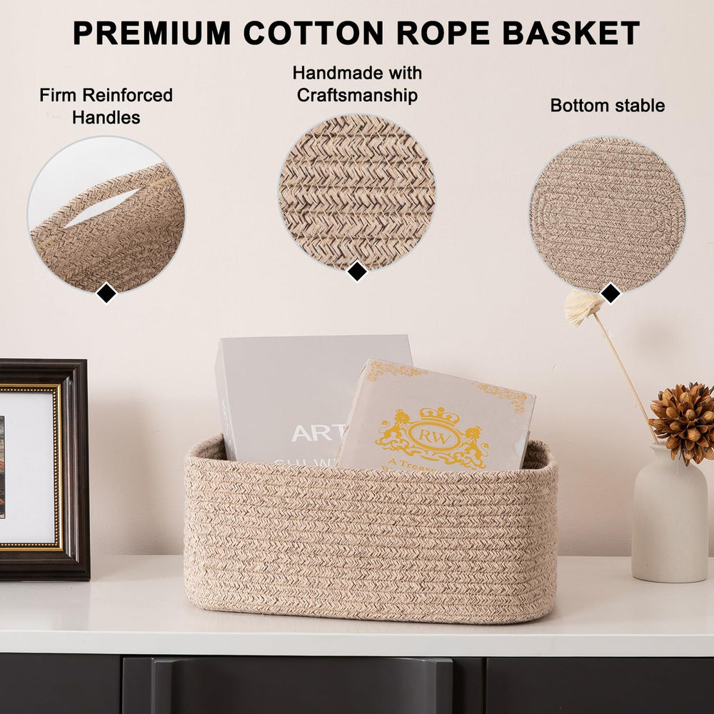 OIASKET woven rope bins on a shelf showcase sturdy, long-lasting quality.
