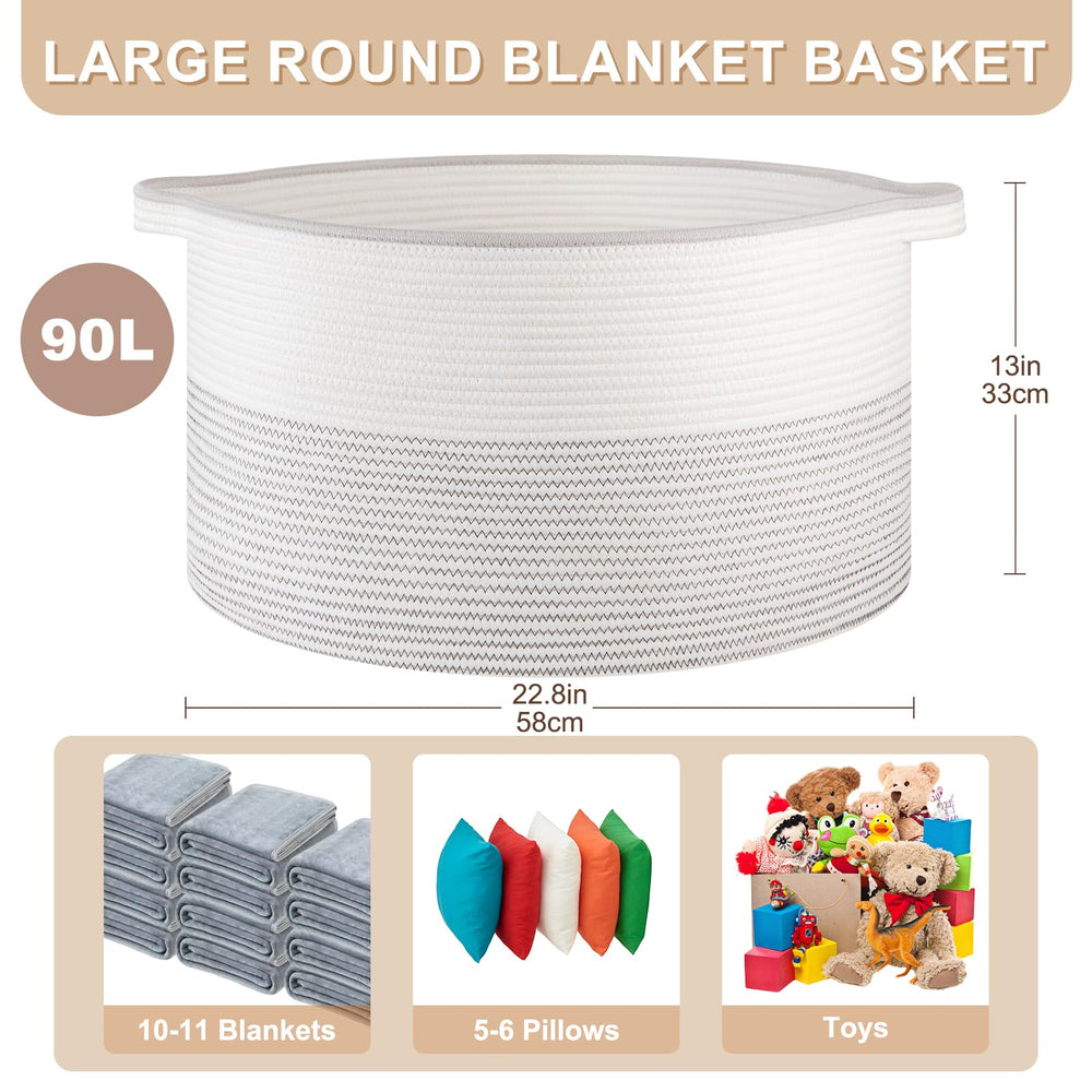 OIASKET woven storage basket in living room for tidy blankets and pillows.
