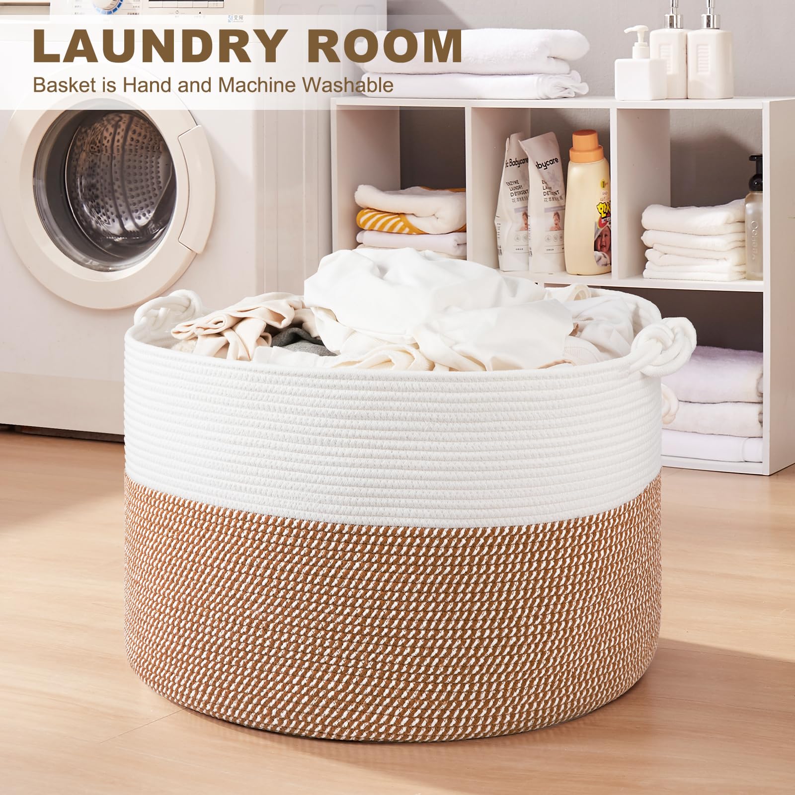 OIASKET XXL basket filled with towels and pillows, ready for quick tidy.