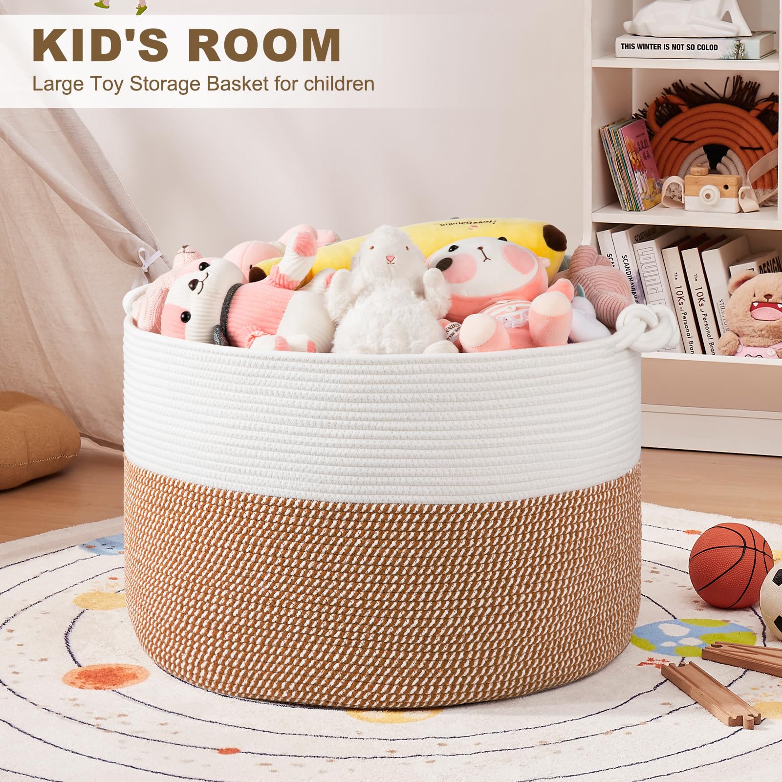 OIASKET XXL basket in living room, versatile storage for towels and clothing.