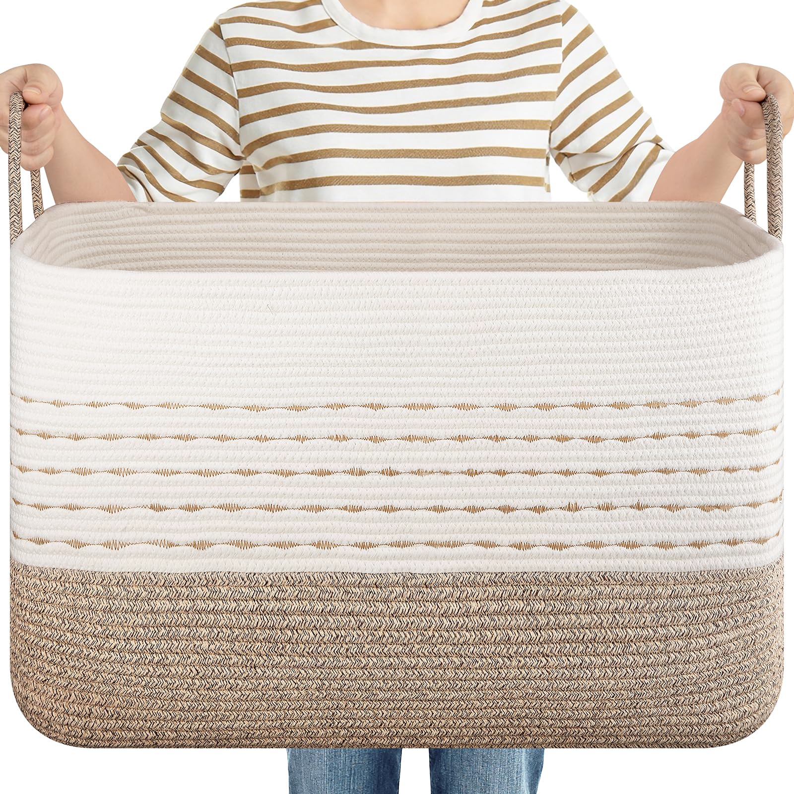 OiASKET XXL blanket basket in living room storing blankets and cushions neatly