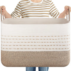 OiASKET XXL blanket basket in living room storing blankets and cushions neatly