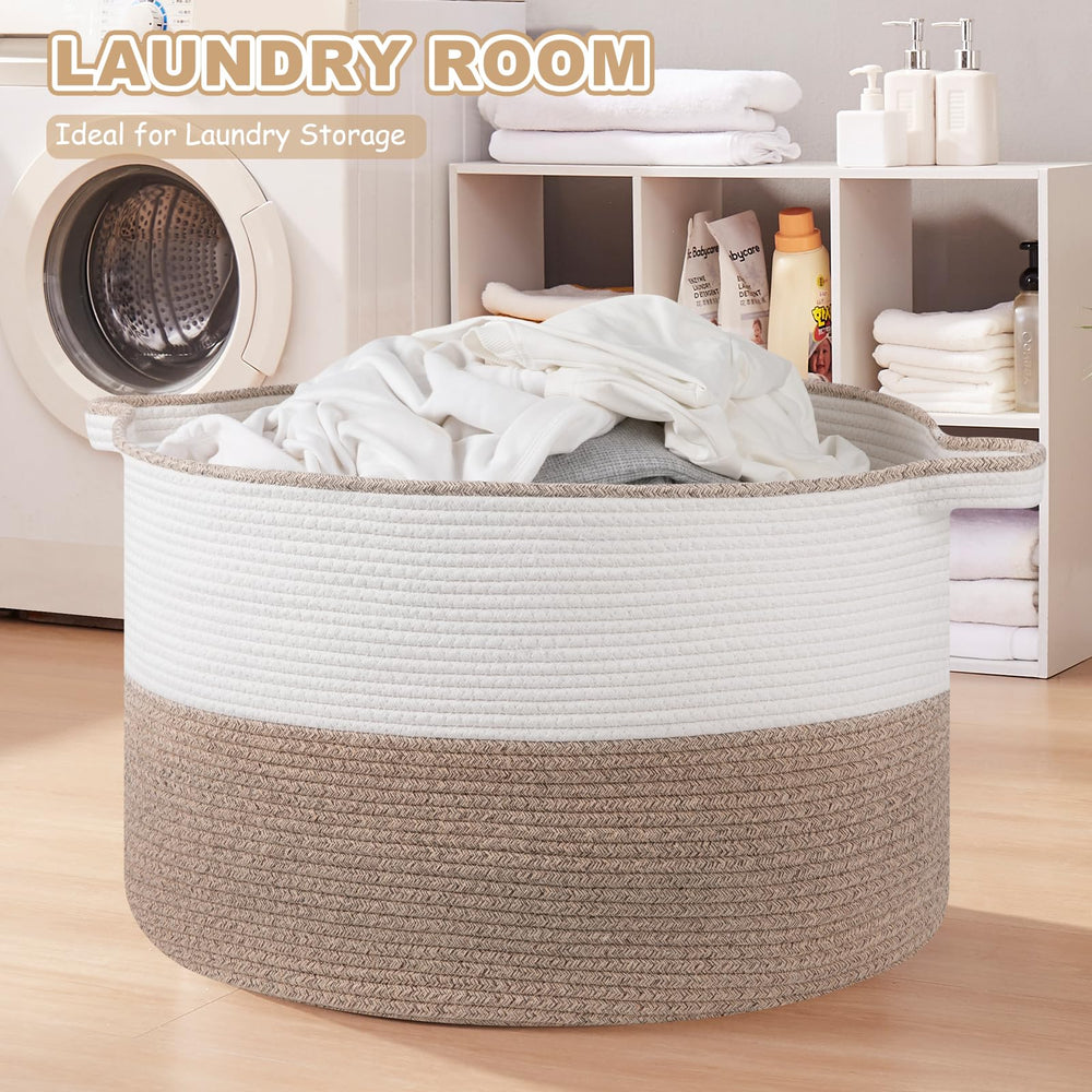 OIASKET XXL brown white basket highlights 105L capacity for bulky items.