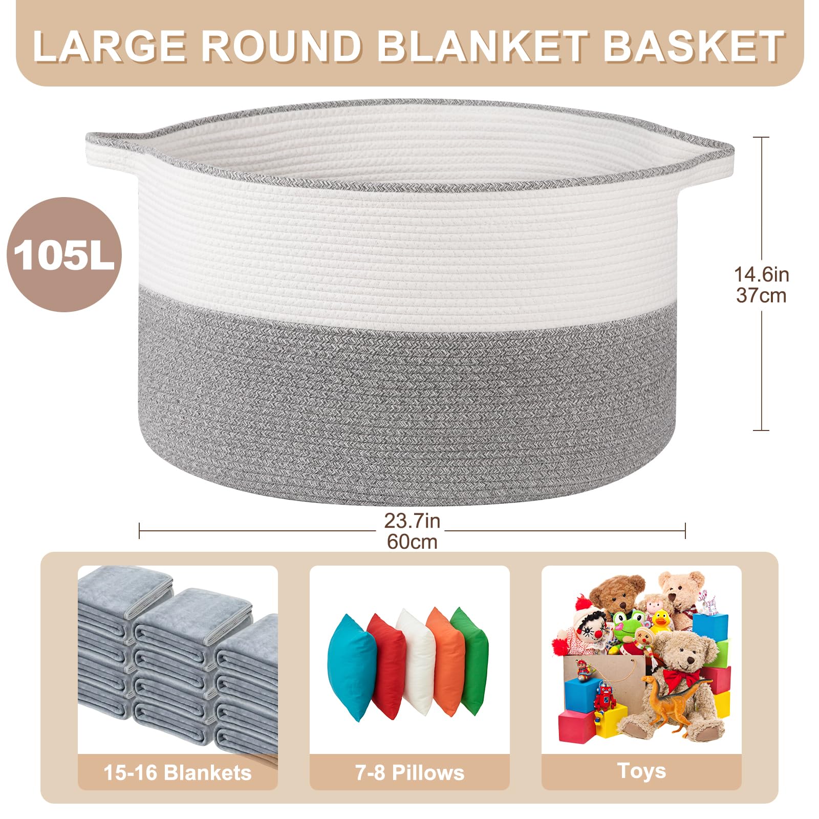 OIASKET XXL cotton rope texture close-up, soft durable storage