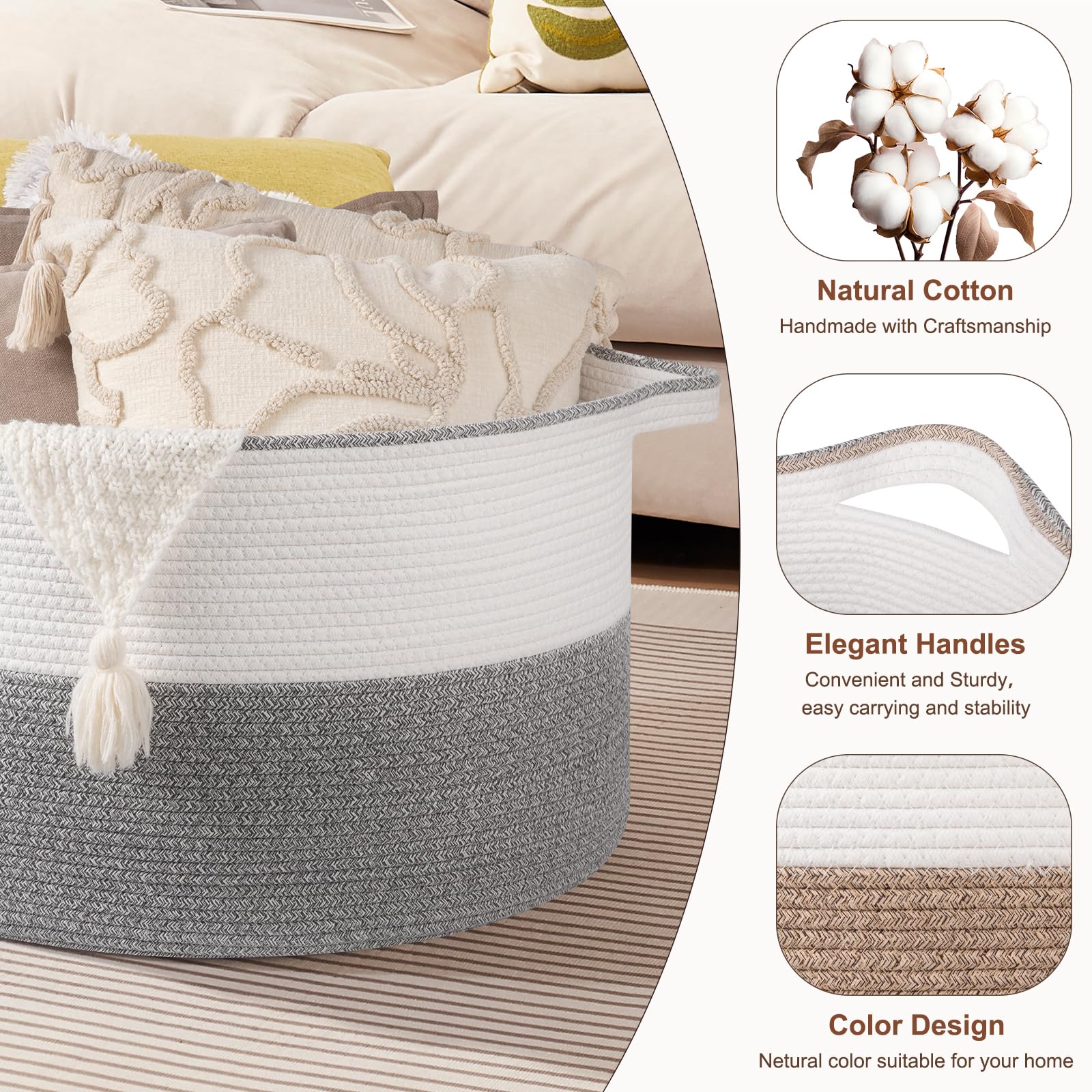 OIASKET XXL neutral grey-white decor-friendly basket in living room