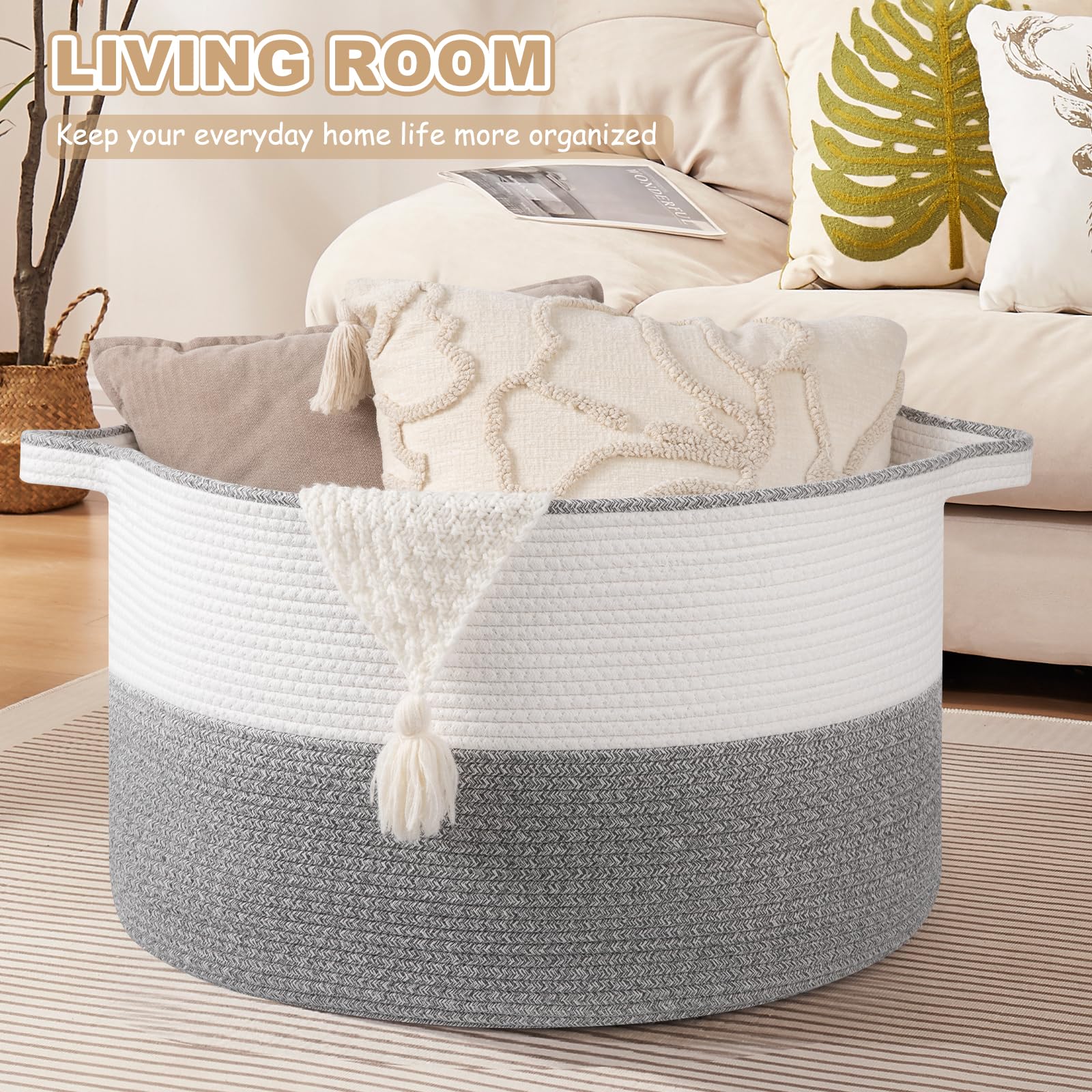 OIASKET XXL woven basket with sturdy handles for toy tidying