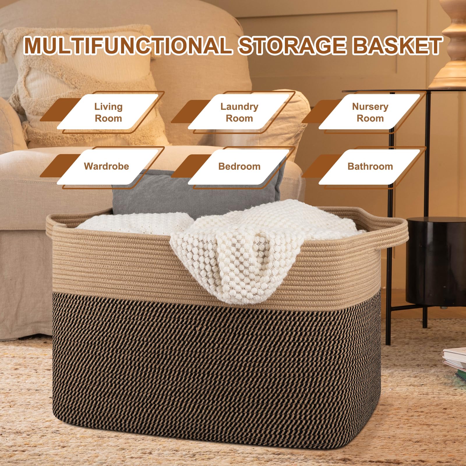 OIASKET XXXL basket full-blankets-108l demonstrates large capacity for bedding and throws.