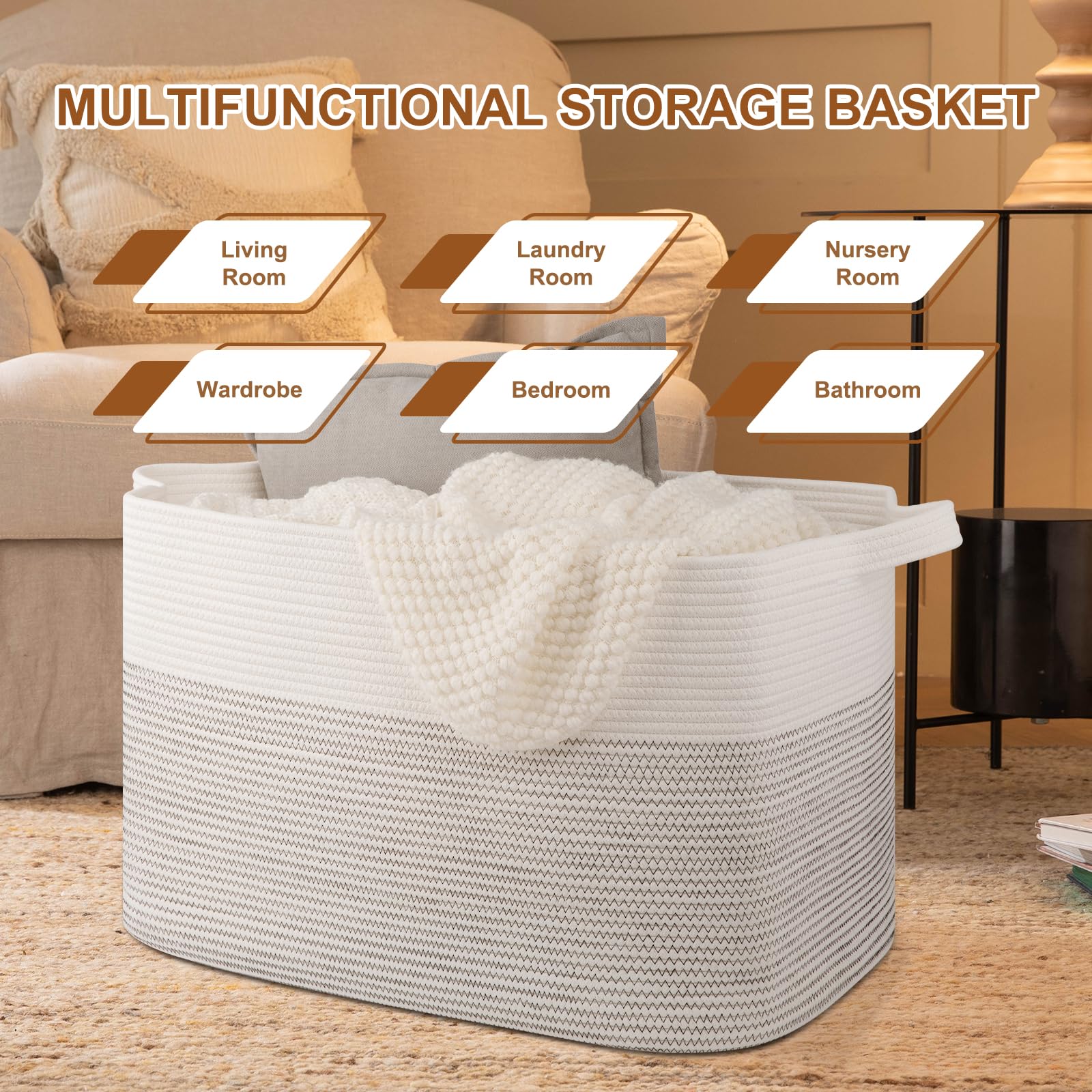 OIASKET XXXL basket with sturdy double-stitched handles for easy transport