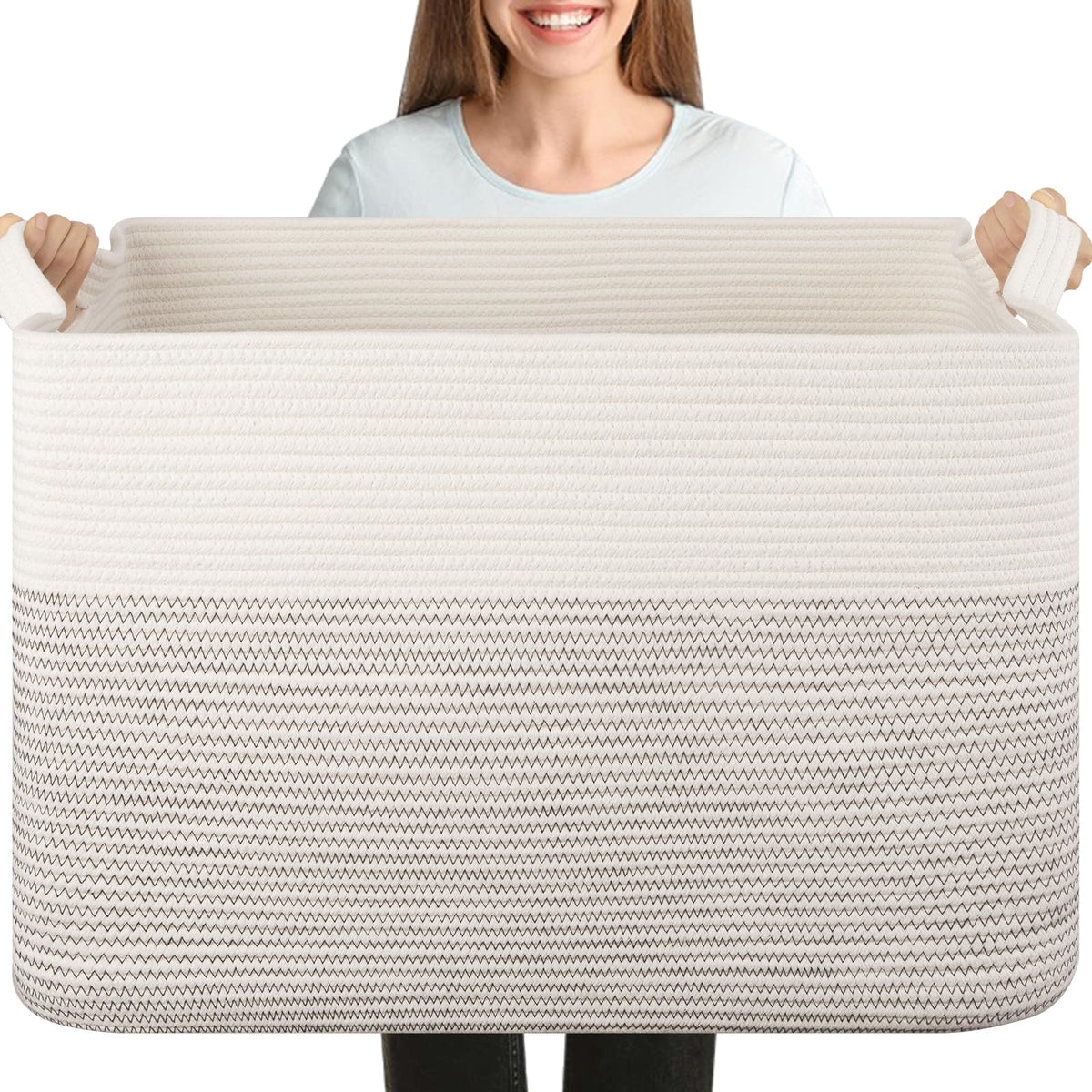 OIASKET XXXL blanket basket 25x16x16 showing ample storage for blankets