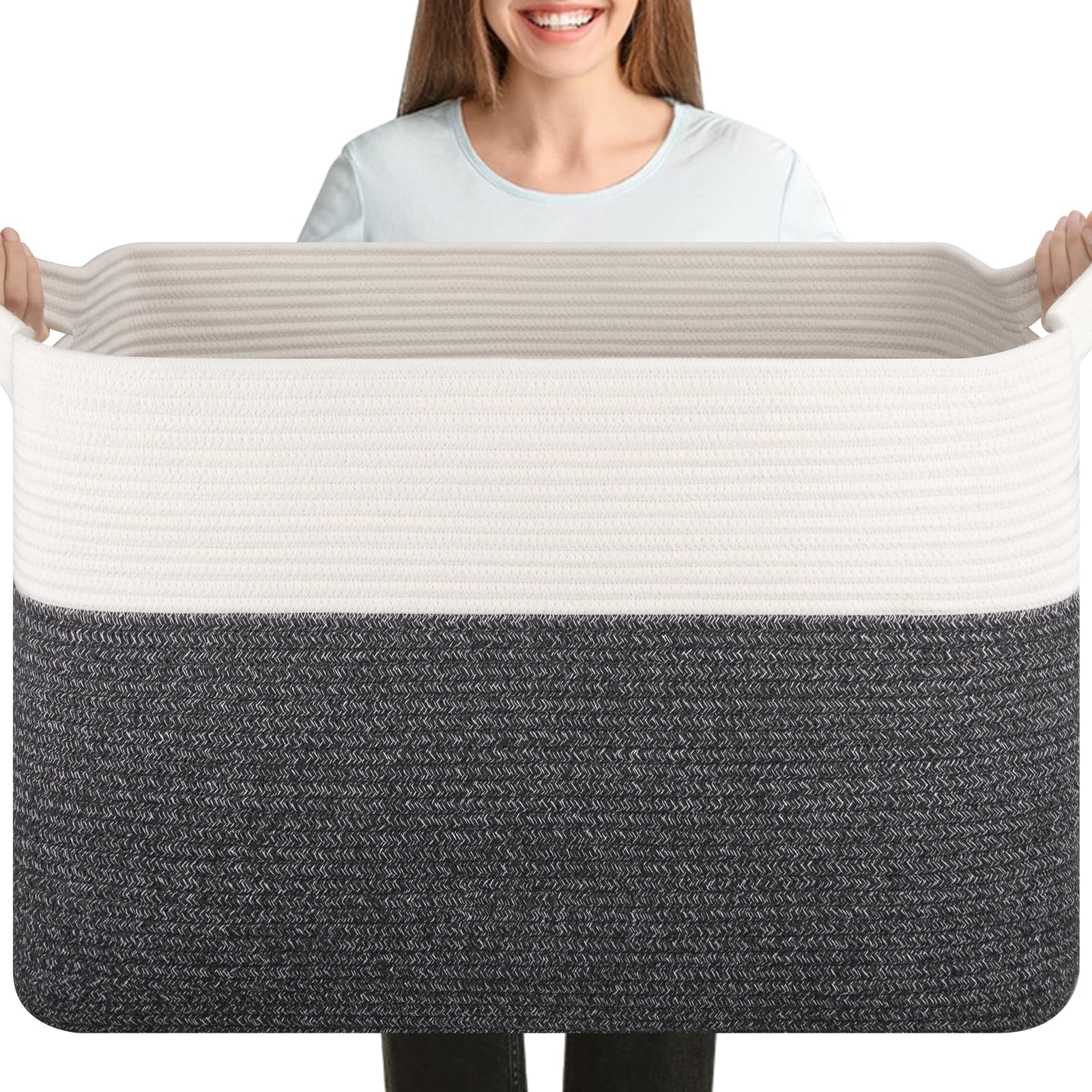 OIASKET XXXL blanket basket closeup shows durable cotton rope texture for sturdy storage.