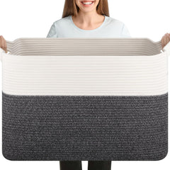 OIASKET XXXL blanket basket closeup shows durable cotton rope texture for sturdy storage.