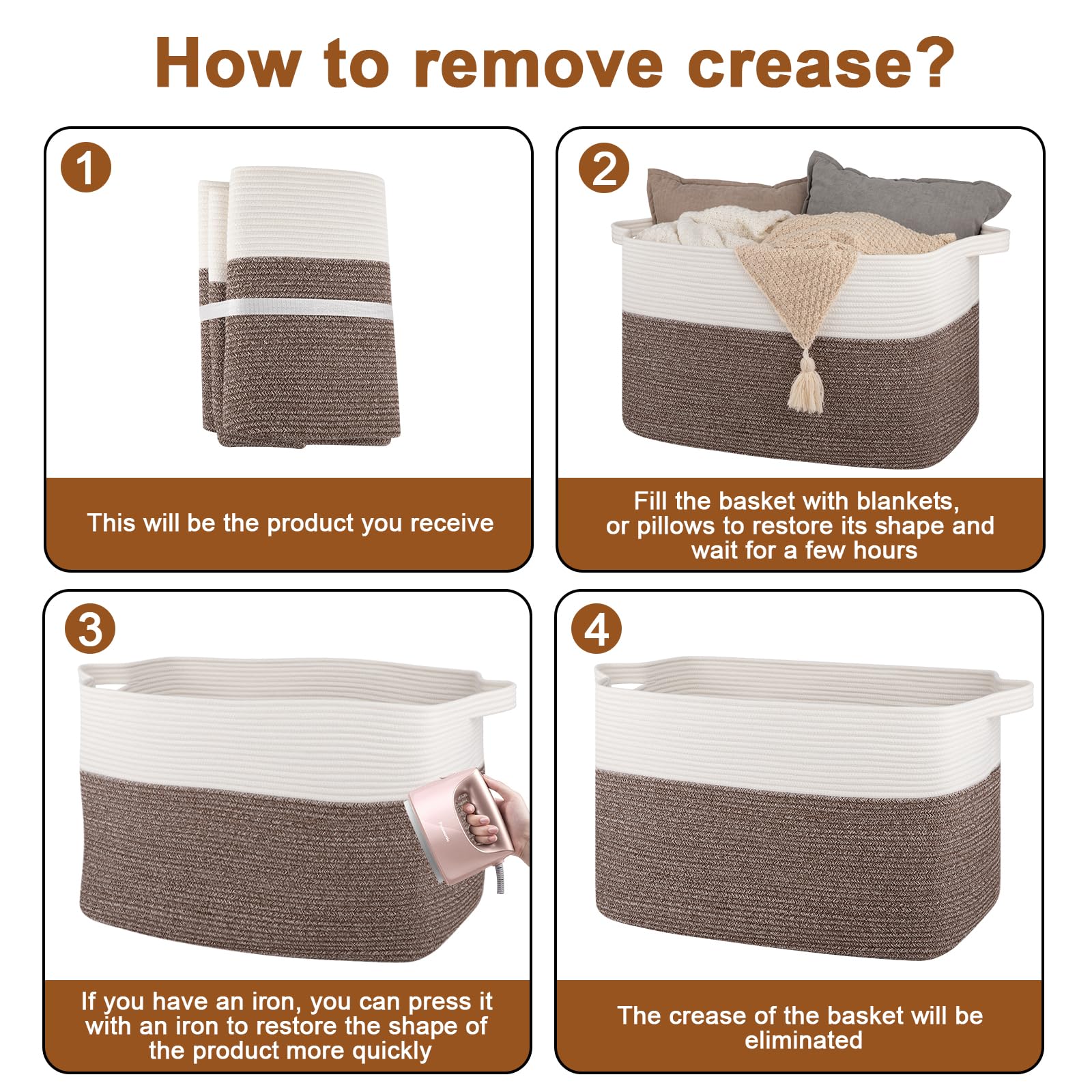 OIASKET XXXL blanket basket fold-resistant design helps restore shape after shipping.