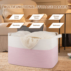 OIASKET XXXL blanket basket in pink and white complements bedrooms and nurseries.