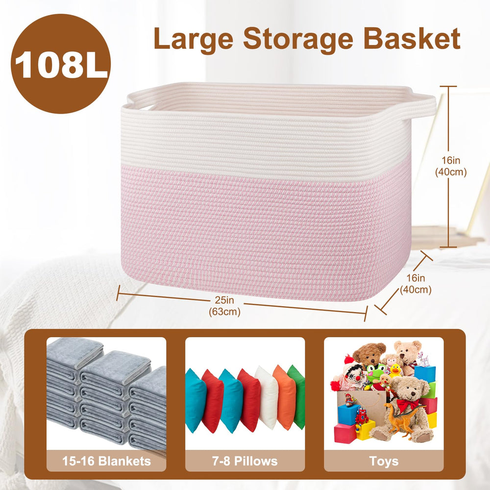 OIASKET XXXL blanket basket with sturdy handles for easy relocation between rooms.