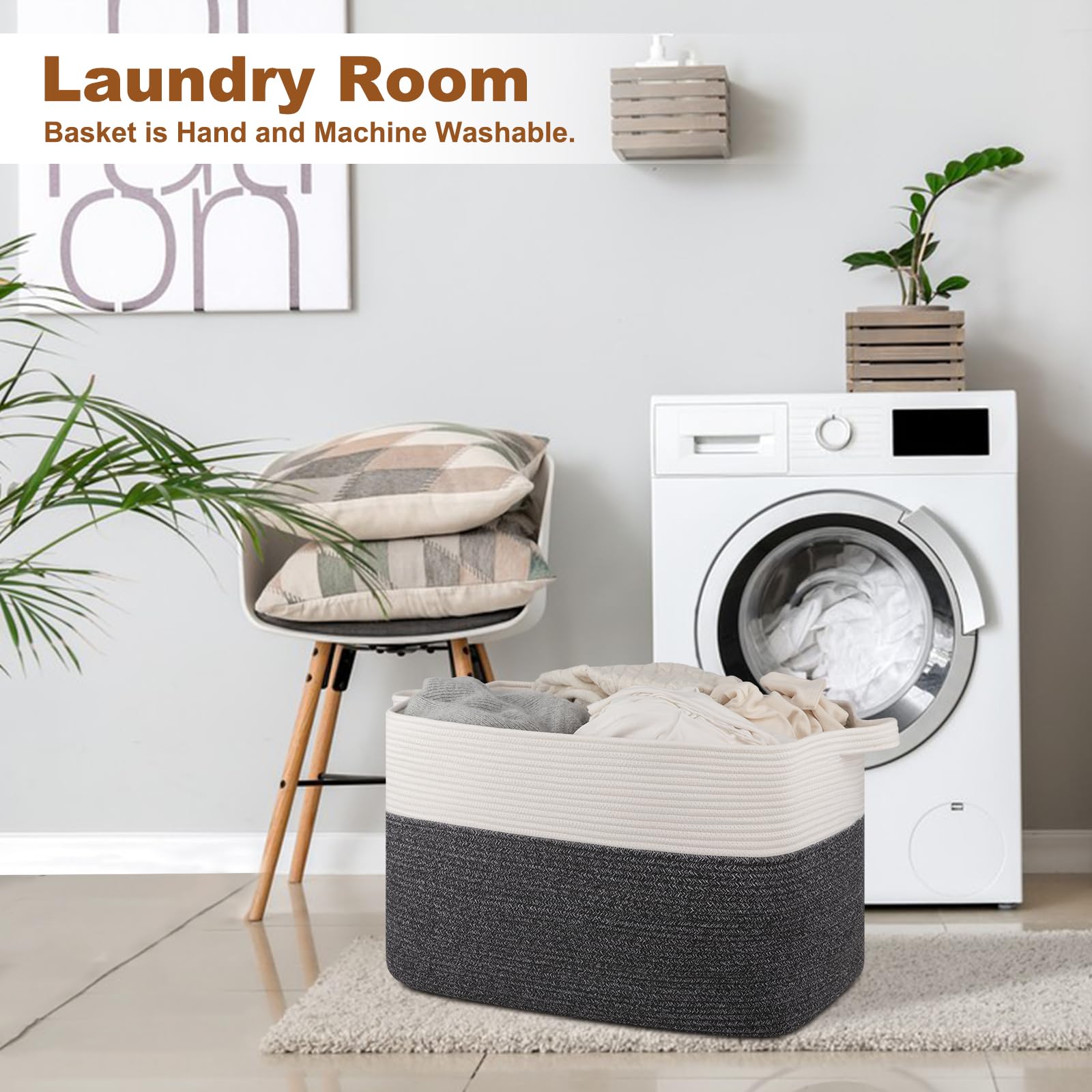 OIASKET XXXL dark grey and white woven basket complements modern decor.