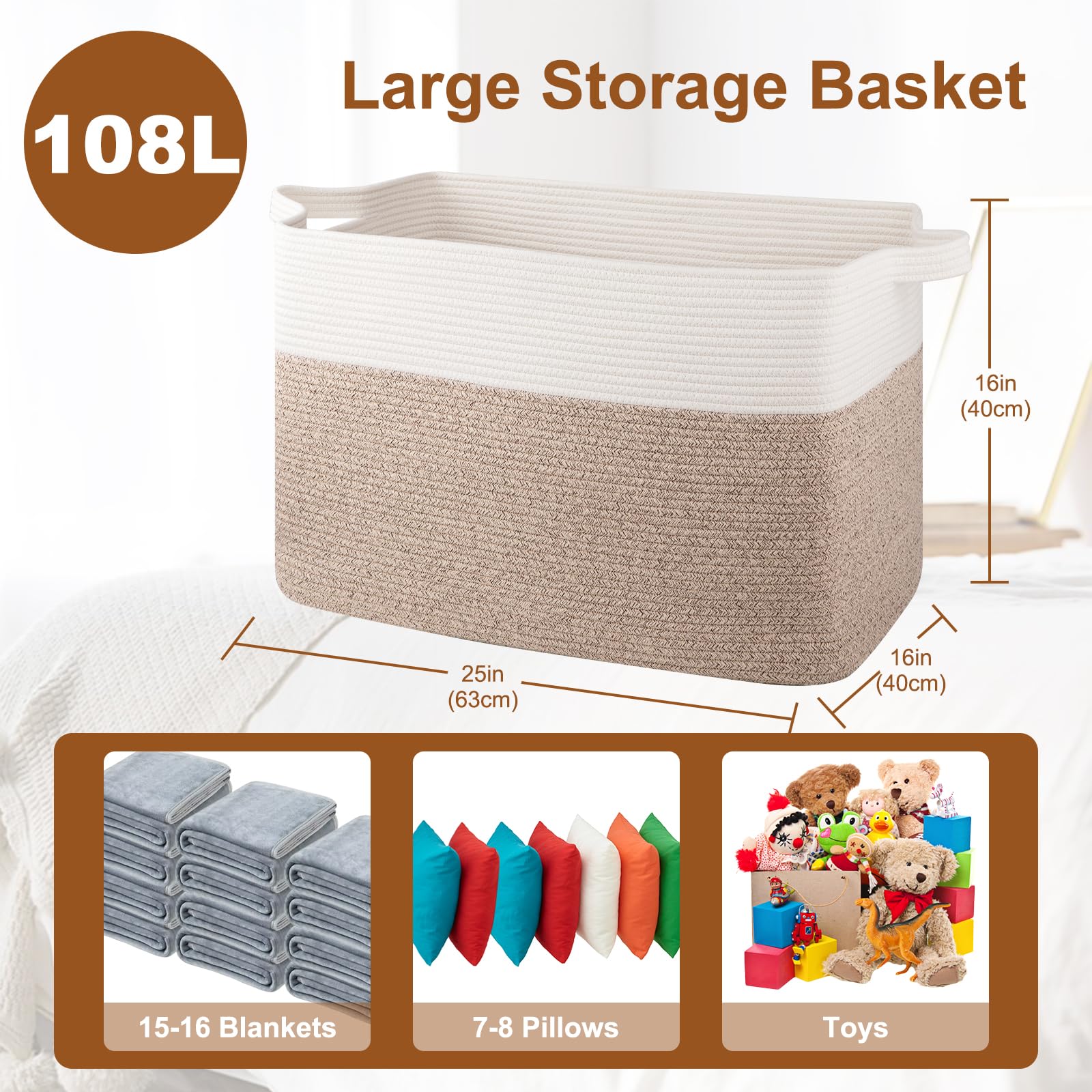OIASKET XXXL Supre Large Basket fits stylishly in living rooms with brown and white tones
