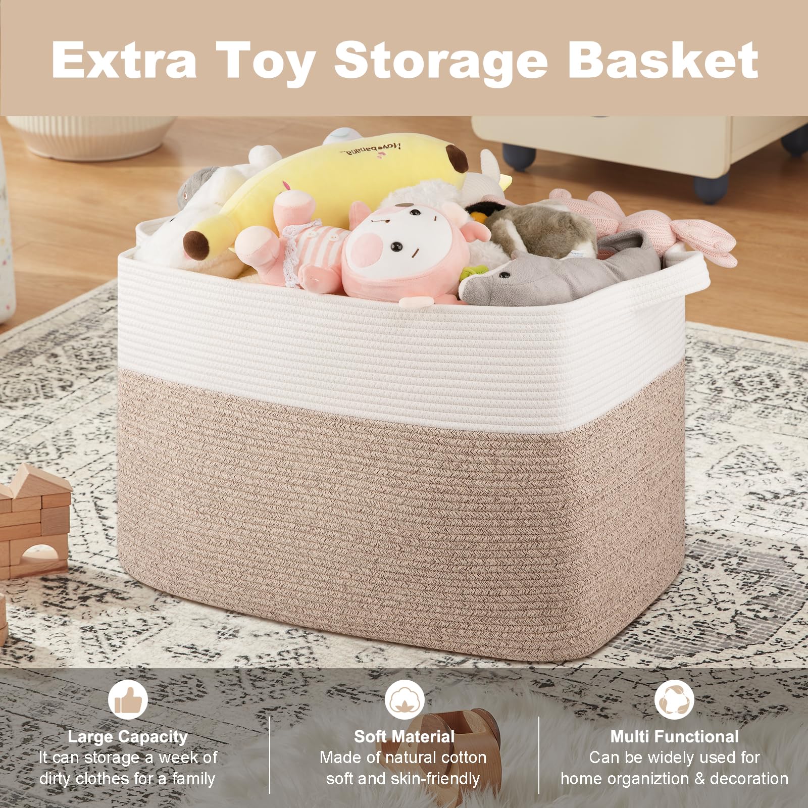 OIASKET XXXL Supre Large Basket stores toys, promoting a tidy kids room
