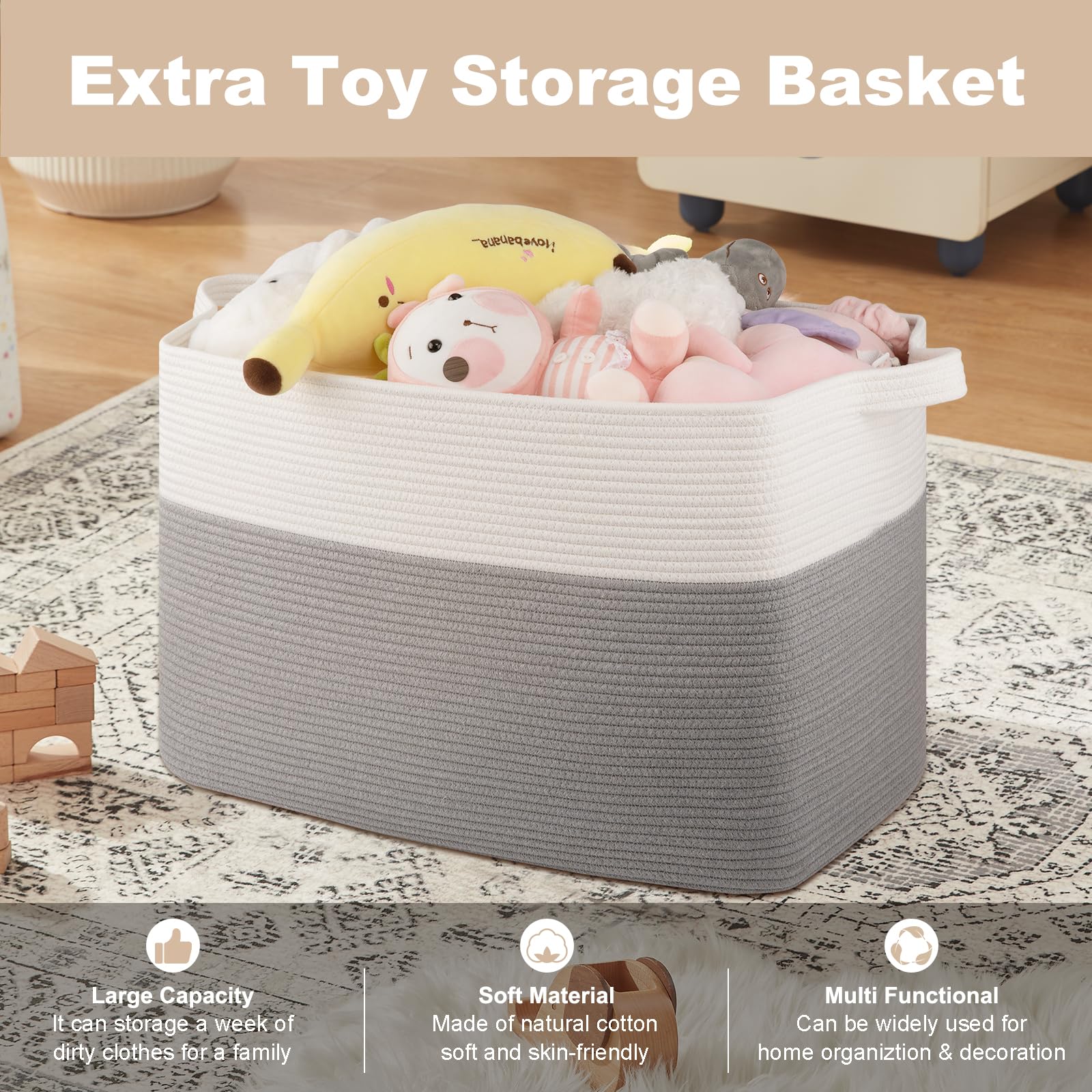 OIASKET XXXL blanket basket in a cozy living room enhances storage and decor