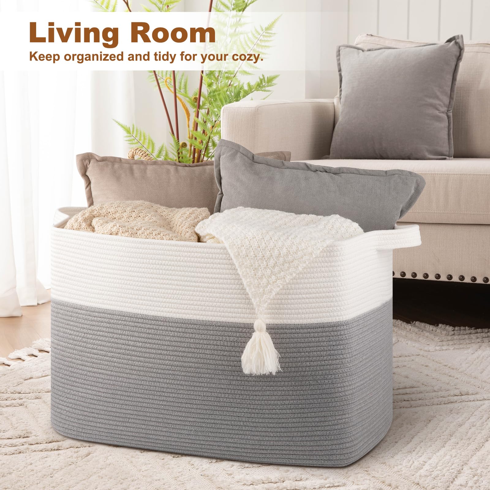 OIASKET XXXL basket with sturdy handles for easy moving of heavy blankets and towels