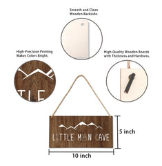 OICPYD Little Man Cave Wall Sign rope-hanging highlights easy wall mounting and rustic warmth.