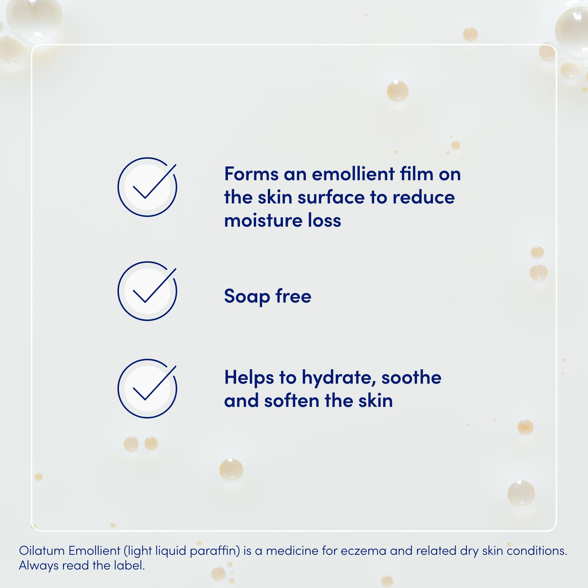 Oilatum Emollient 500ml ingredients panel highlights paraffin-based moisturisation approach.