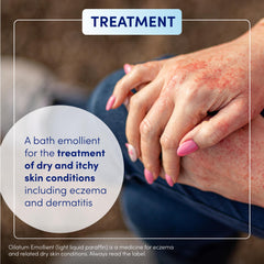 Oilatum Emollient 500ml skin application demonstrates protective layer for softened skin.