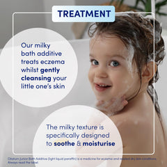 Oilatum Junior Bath Formula 300ml in-bath scene with child for eczema-friendly care.