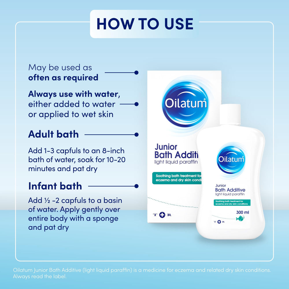 Oilatum Junior Bath Formula 300ml ingredients close-up for transparent care.