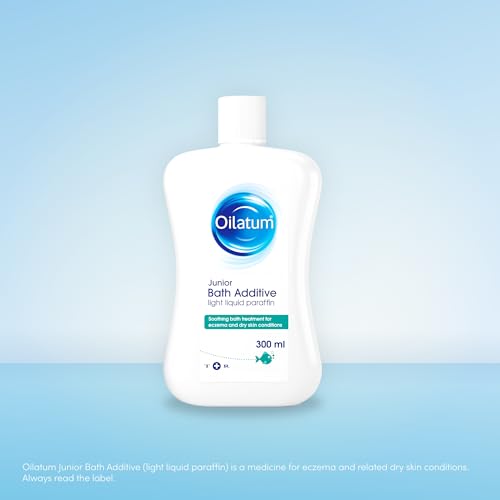 Oilatum Junior Bath Formula 300ml label close-up highlighting soothing care.