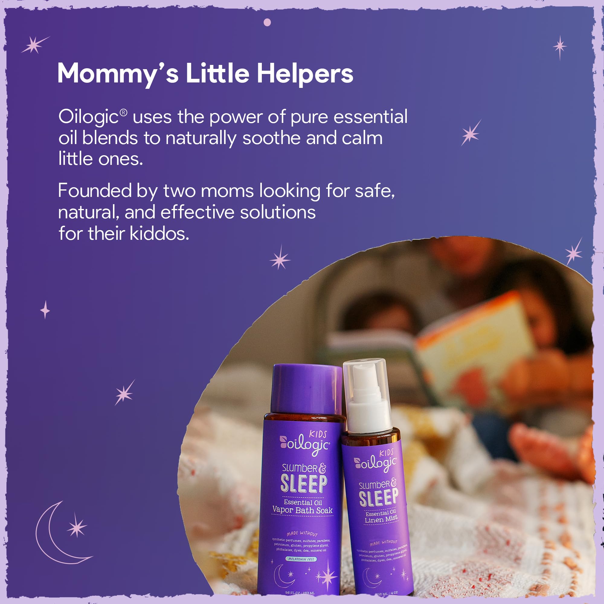 Oilogic Slumber & Sleep Vapor Bath Soak on shelf demonstrates safe, pediatrician-tested care