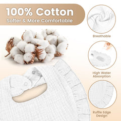 Oiomniv muslin bibs adjustable snaps closeup highlights comfortable fit for growing babies.