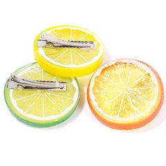 OIUUBBII Lemon Girls Bow Clip back view showing durable clip and bright fabric