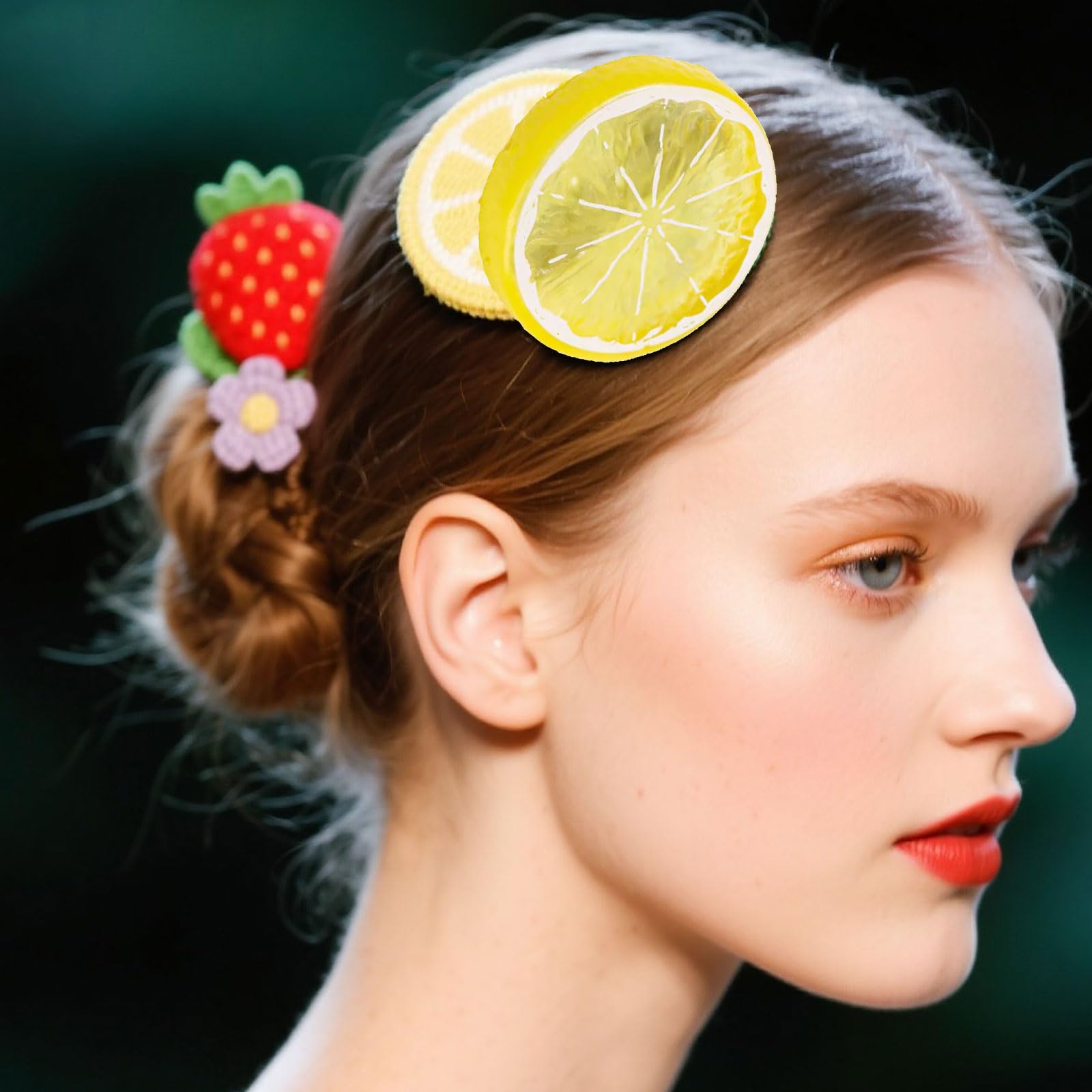 OIUUBBII Lemon Girls Bow Clip worn on braid for playful summer style