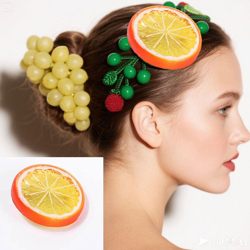 OIUUBBII Lemon Girls Bow Clip worn on ponytail for cheerful everyday wear