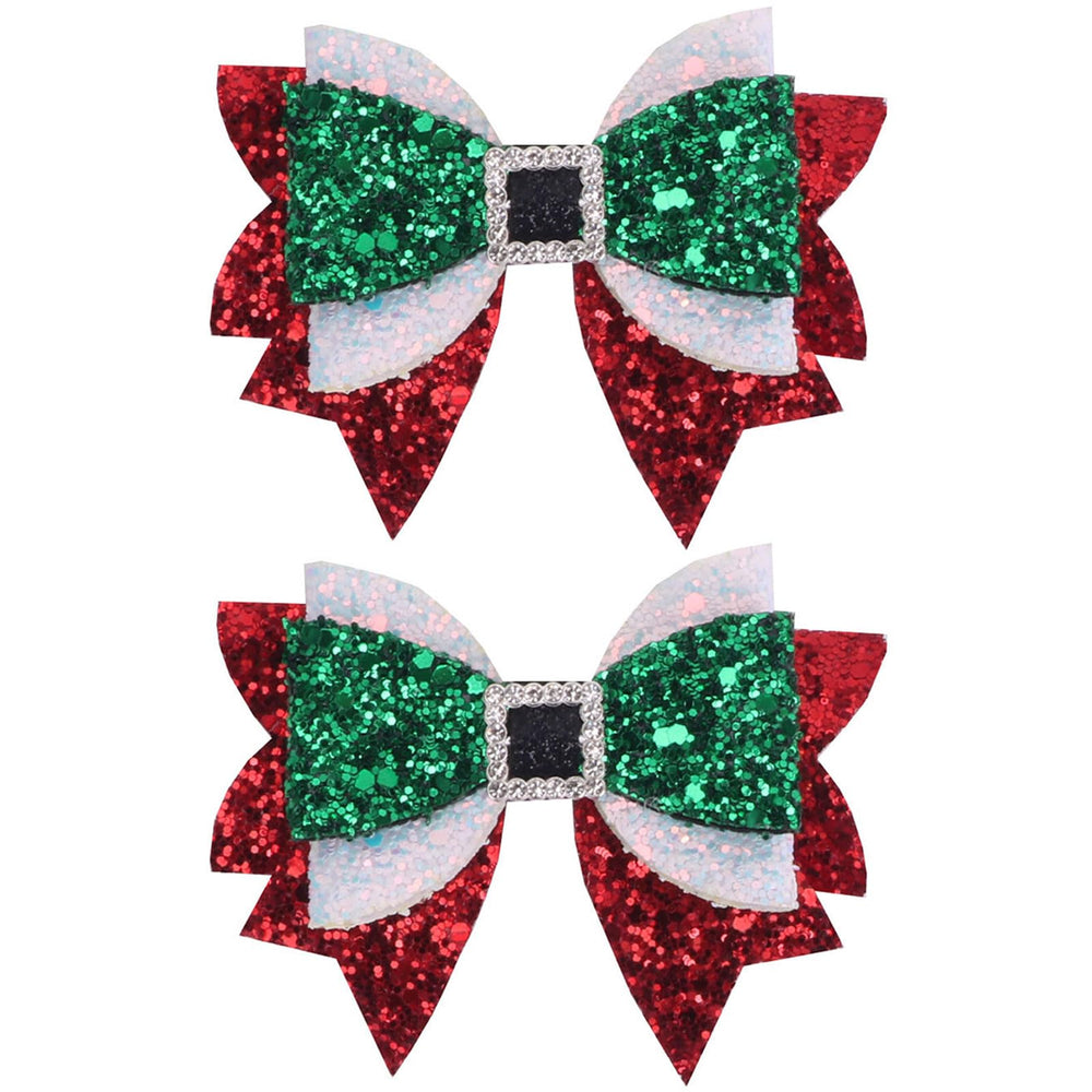 OIUUBBII sparkle Christmas hair bow clip in glitter red-green, perfect for festive photos.