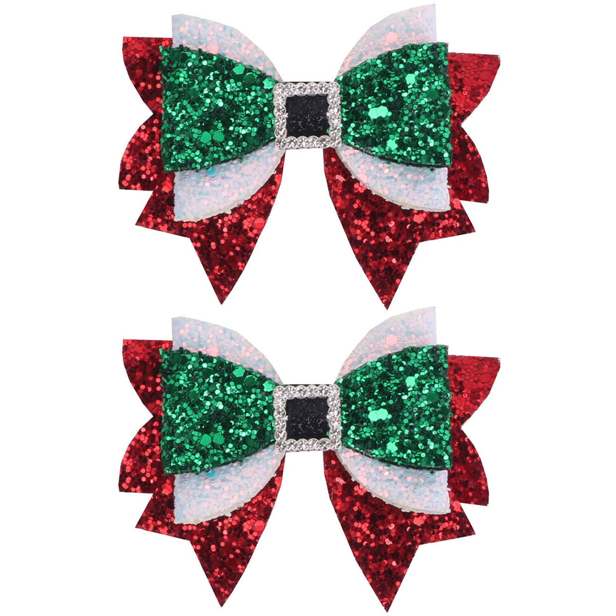 OIUUBBII sparkle Christmas hair bow clip in glitter red-green, perfect for festive photos.