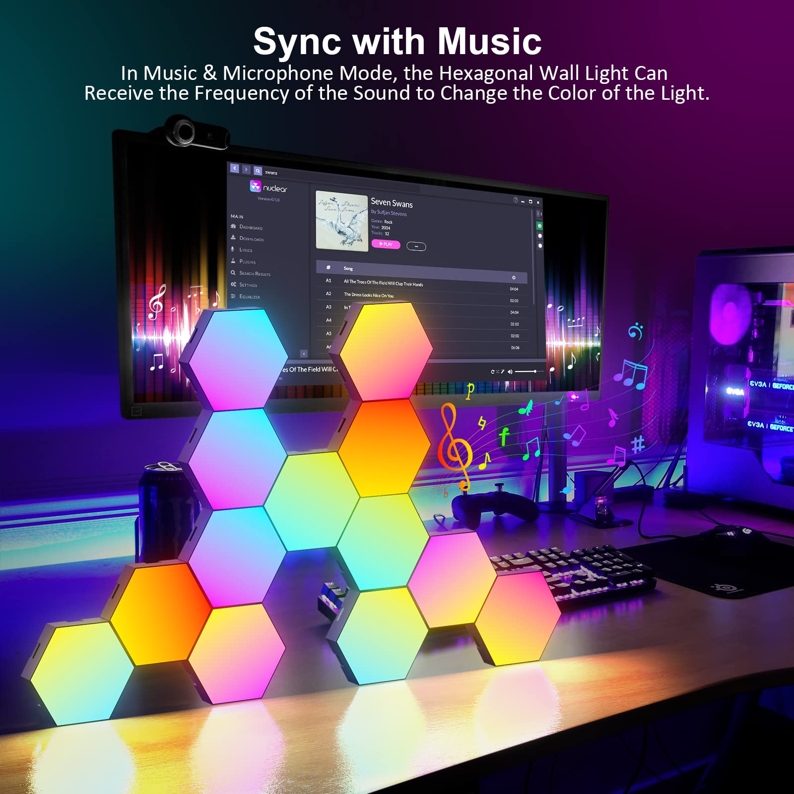 OJQ hexagon lights DIY assembly shows modular hex panels for personalized shapes.