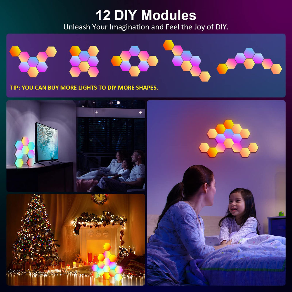 OJQ hexagon lights room ambience image illustrates versatile home decor.