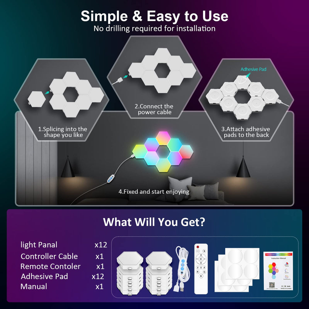OJQ hexagon lights USB connection supports flexible power options.